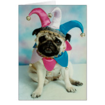 Pug Dog Jester Clown Greeting Card