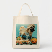 Pug Scarecrow Grocery Bag