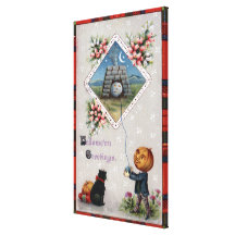 Pumpkin Head Flying a Kite in a Chimney Gallery Wrapped Canvas