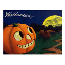 Pumpkin & The Moon (Vintage Halloween Card) Postcard