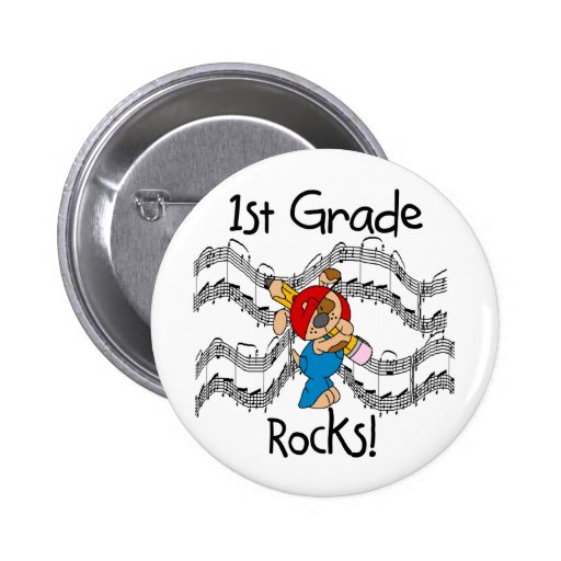 Puppy with Pencil 1st Grade Rocks Button