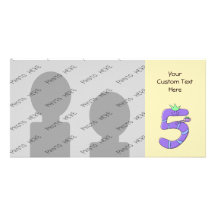 Purple 5th Birthday Cartoon. Personalized Photo Card