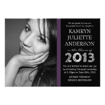 Purple Accent Black White Large Photo Graduation Invites