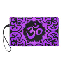 Purple and Black Floral Aum Design Wristlet Purse
