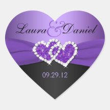 Purple and Black Joined Hearts Wedding Sticker