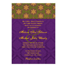 Purple and Gold Ethnic Pattern Wedding H626 Custom Invite