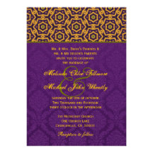 Purple and Gold Ethnic Pattern Wedding H627 Custom Invites