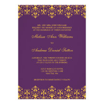 Purple and Gold Vintage Baroque Wedding Invitation