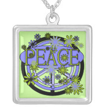 Purple and Lime Peace T-shirts and Gifts Personalized Necklace