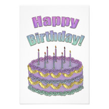 Purple and Teal Birthday Cake Party Invitations