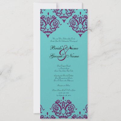Purple and Teal Damask Wedding Invitation by TheBrideShop