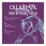 Purple and Teal Horse Head Sketch Birthday Invite