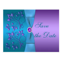 Purple and Turquoise Floral Save the Date Postcards