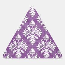 Purple and White Artichoke Damask Design Triangle Stickers