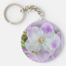 Purple and White Fancy African Violets Keychain