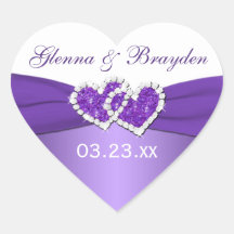 Purple and White Joined Hearts Wedding Sticker