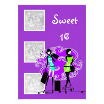 Purple aqua elegant girls birthday personalised invite