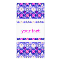 Purple Argyle Fruit Pattern Personalized Photo Card