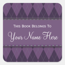 Purple Argyle Name Book Plate Sticker