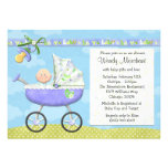 Purple Baby Shower Invitation with Stroller