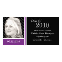 Purple & Black Graduation Announcement Photo Cards