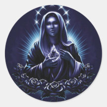 Purple Blessed Virgin Mary and Roses Round Sticker
