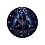 Purple Blessed Virgin Mary and Roses Wall Clocks