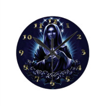 Purple Blessed Virgin Mary and Roses Wall Clocks