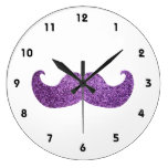 Purple Bling mustache (Faux Glitter Graphic) Wallclock