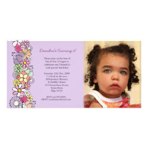 Purple Blossoms Baby Girls 2nd Birthday Invite Photo Card Template