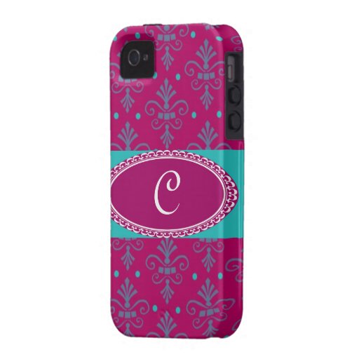 Purple & Blue Fleur de Lis Damask Case Mate iPhone 4 Case