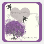 Purple Borders Mink Heart Leaf Tree Weddings Square Sticker