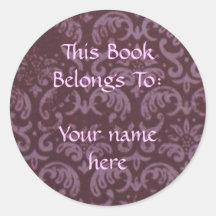 Purple Brocade, Book Plate Round Sticker