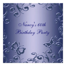 Purple Butterfly Swirls Womans 60th Birthday Party Personalized Announcement