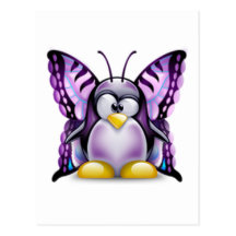 Purple Butterfly Tux (Linux Tux) Postcard