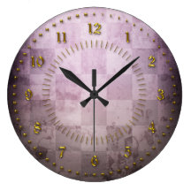 Purple Chequered Grunge Numbered Wallclocks