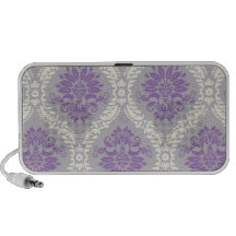 purple cream and grey royale damask design pattern mini speakers