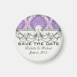 purple cream damask pattern refrigerator magnet