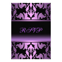 Purple Damask Elegant Quinceanera RSVP Personalized Invite