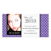 Purple Damask Graduation Announcement Photo Cards