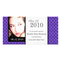 Purple Damask Graduation Announcement Photo Cards