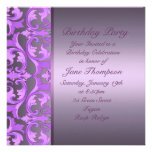 Purple Damask Side Border Birthday Invitation