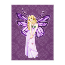 Purple Damask Sweet Butterfly Fairy Wrapped Canvas Gallery Wrap Canvas