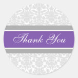 Purple Damask Thank You Wedding Envelope Seals Stickers