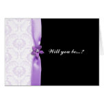 purple damask Will you be my bridesmaid card