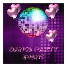Purple Dance Party Event Mirrorball Love Balloons Custom Invitation