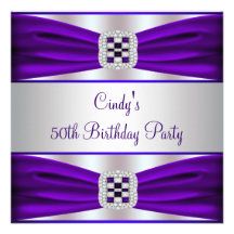 Purple Diamond Womans 50th Birthday Party Custom Announcements