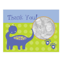 Purple Dinosaur Birthday Photo Thank You Postcards
