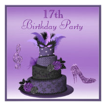 Purple Diva Cake, Sparkle High Heels 17th Birthday Announcement
