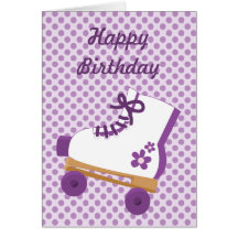 Purple Dots Roller Skate Birthday Card